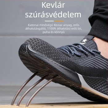 Acélorrú munkacipő, ütés- és átszúrásálló, lélegző Flyknit felsőrész, csúszásmentes talp