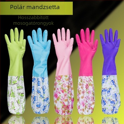 Polár béléses hosszú latex kesztyűk téli használatra, vízállóak, melegek, vastagítottak, széles mandzsettával, mosogatáshoz és házimunkákhoz