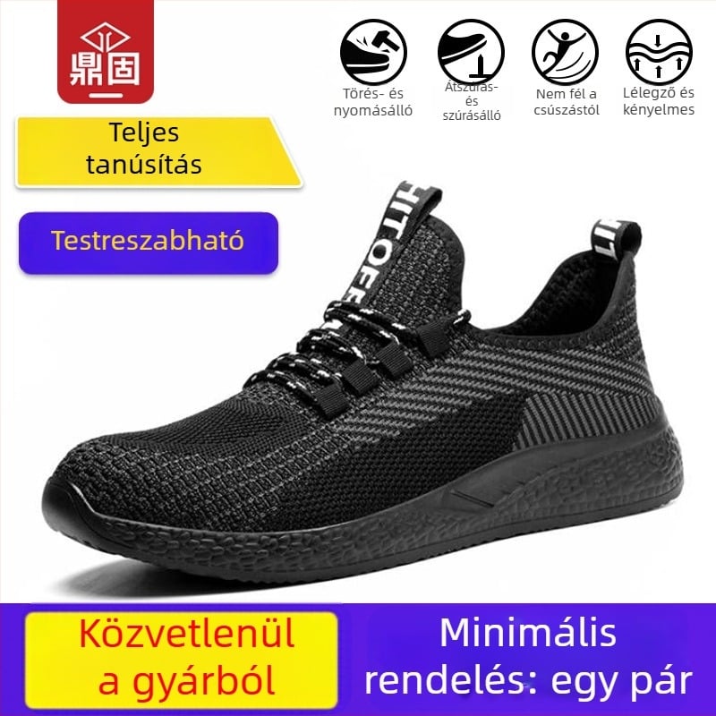 Férfi munkavédelmi cipő építkezésekhez, ütés- és perforáció elleni védelemmel, lélegző szövött felsőrész, alacsony profil, acélorrú