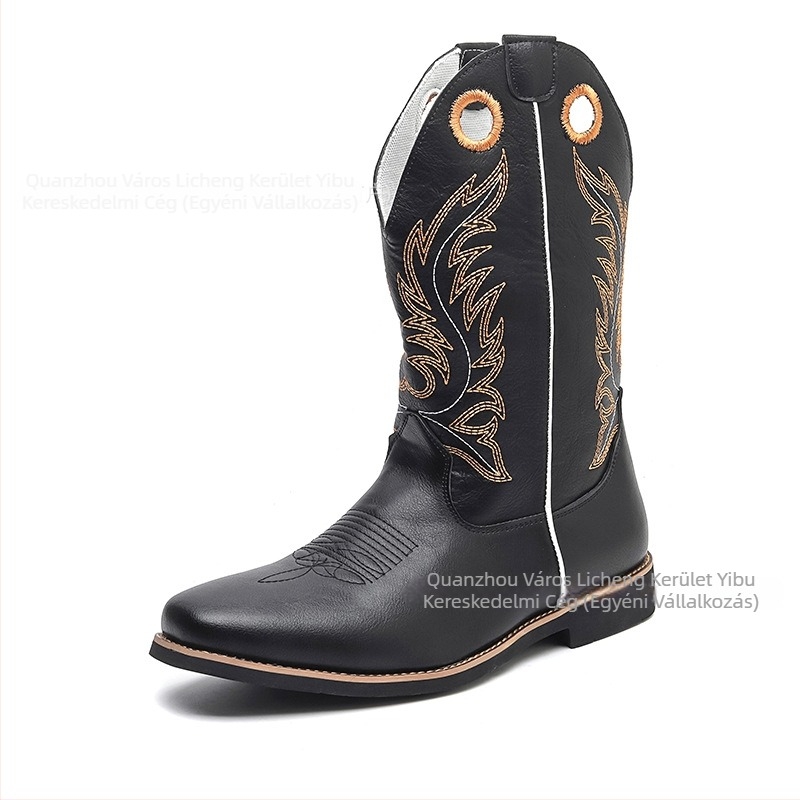 Őszi férfiaknak magas sárú bőrcsizma, hegyes orral, amerikai nyugati cowboy stílus, knight boots