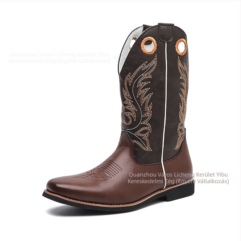 Őszi férfiaknak magas sárú bőrcsizma, hegyes orral, amerikai nyugati cowboy stílus, knight boots