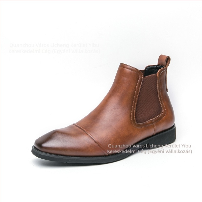 Férfi bőrből készült slip-on bokacipő, hegyes orrú, brit stílus
