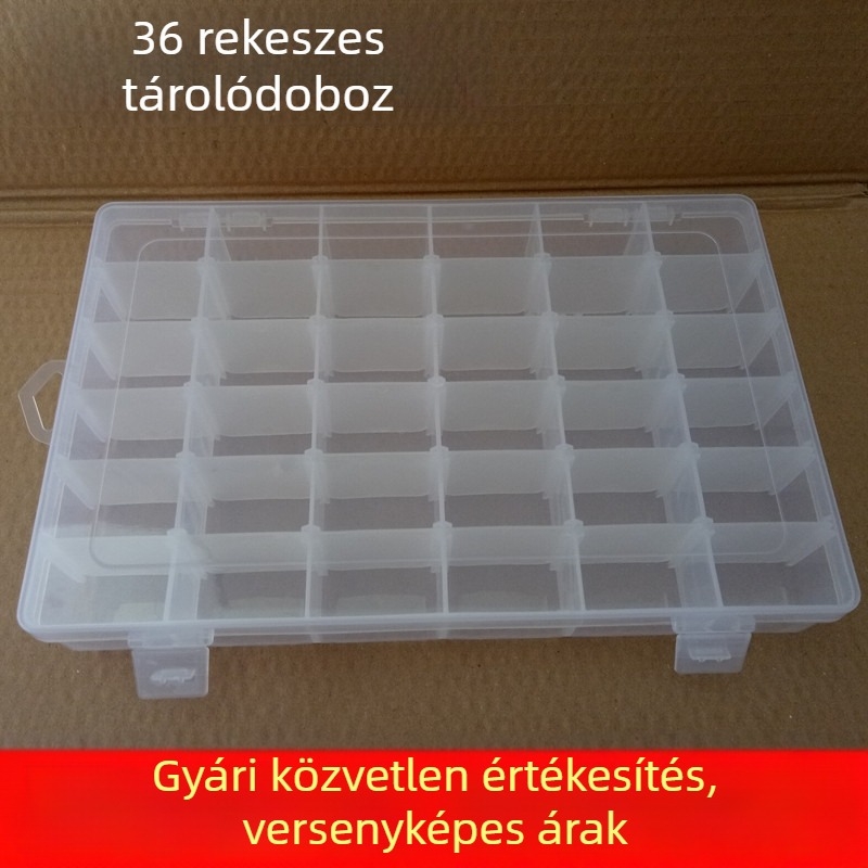 36 rekeszes átlátszó műanyag tároló doboz ékszerekhez, gyöngyökhöz, alkatrészekhez és horgász felszereléshez