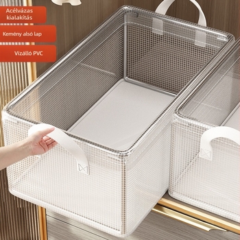 PVC ruhatároló doboz, összecsukható gardrób rendező, átlátszó, 30-40 L, méretek 47 x 28 x 20 cm