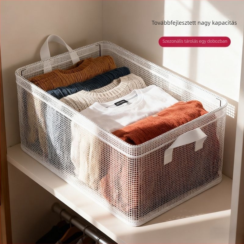 PVC ruhatároló doboz, összecsukható gardrób rendező, átlátszó, 30-40 L, méretek 47 x 28 x 20 cm