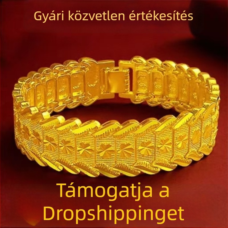 Férfiaknak készült széles aranyozott rézötvözet óraszíj csillag- és virágmotívummal
