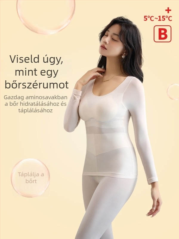 Ultra vékony termoszálas fehérnemű szett önmelegítő toppal, beépített melltartóval és mellpárnával, plusz méret nőknek