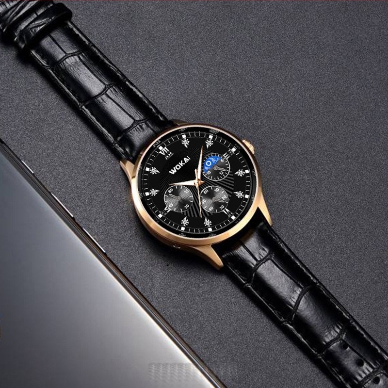 Wokai férfi kiváló minőségű kvarc karóra, világító bőrszíjjal, üzleti stílus, analóg számlap, 40 mm