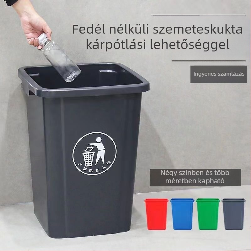 Fedél nélküli kültéri műanyag szemetes, nagy kapacitású, téglalap alakú, irodai, konyhai és otthoni használatra