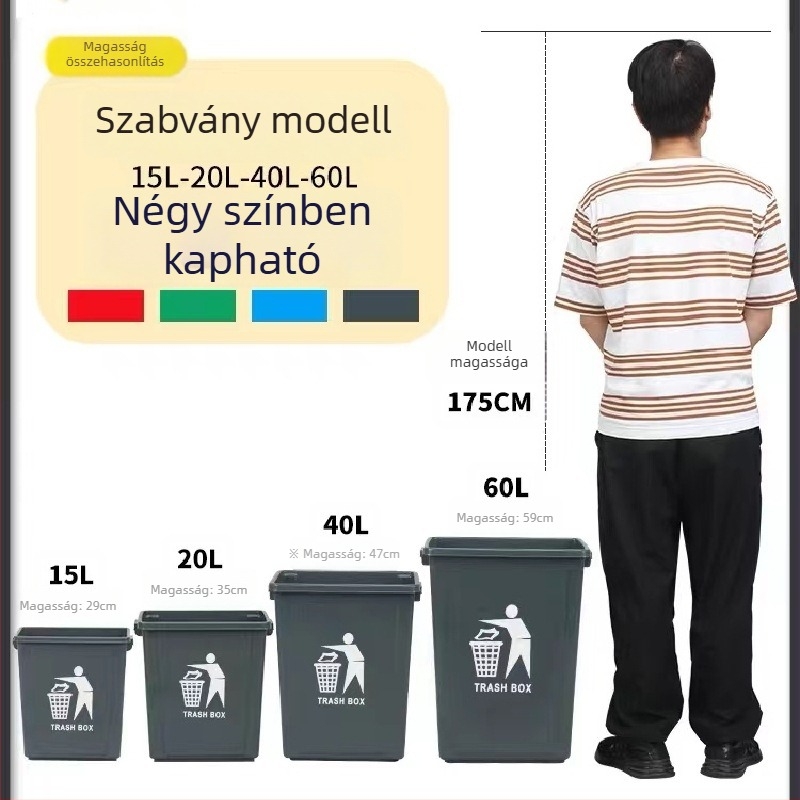 Fedél nélküli kültéri műanyag szemetes, nagy kapacitású, téglalap alakú, irodai, konyhai és otthoni használatra