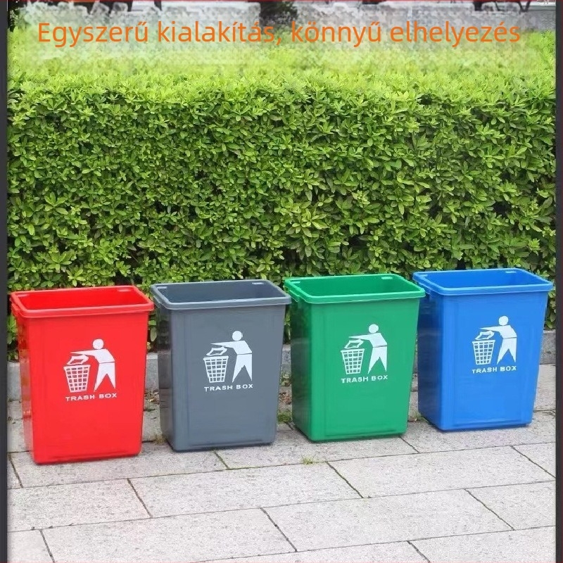 Fedél nélküli kültéri műanyag szemetes, nagy kapacitású, téglalap alakú, irodai, konyhai és otthoni használatra