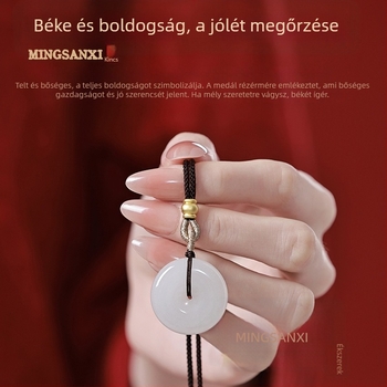 Természetes Hetian jade biztonsági csatolós medál nőknek, fehér jade, pár-stílusú, arany szálú nyaklánc, medál férfiaknak