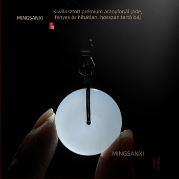 Természetes Hetian jade biztonsági csatolós medál nőknek, fehér jade, pár-stílusú, arany szálú nyaklánc, medál férfiaknak