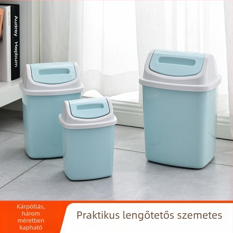 Fürdőszobai szemetes fedővel, keskeny modell, téglalap alakú, kis kapacitás, otthoni használatra