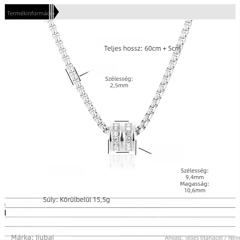 Unisex nyaklánc titánacélból készült gyöngyökkel, minimalist geometriai design, színtartó, 61–70 cm.