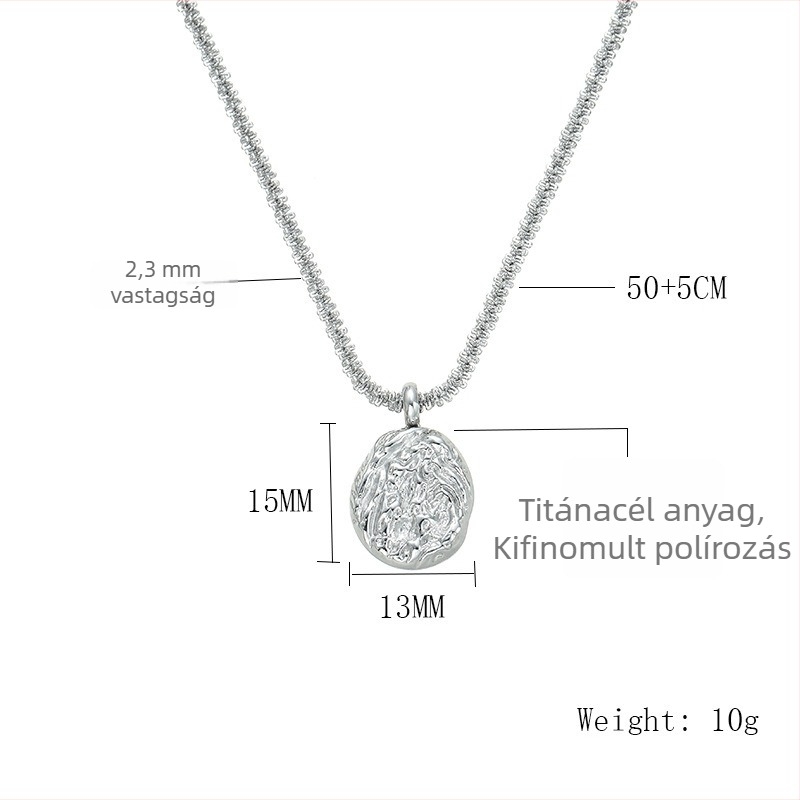 Titánacél nyaklánc csillogó textúrájú medállal, uniszex, geometriadíszű kör alakú koronggal, alumíniumfólia textúrával, hossz 51–60 cm