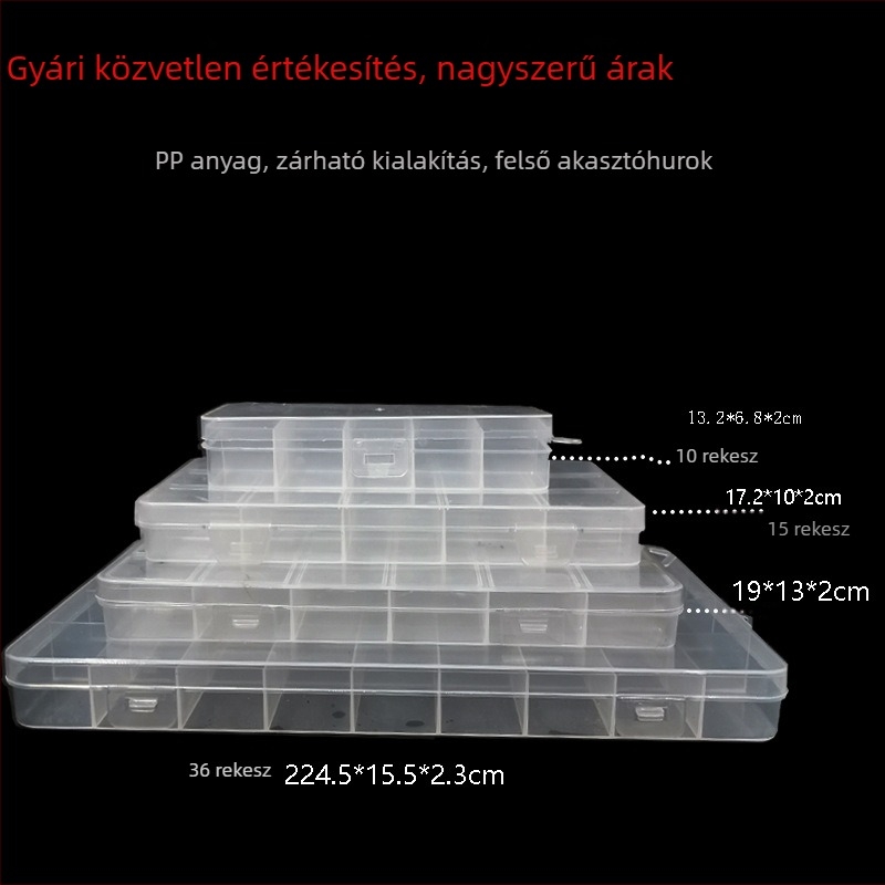Átlátszó tároló doboz 10, 15 és 24 rekesz — műanyag rendező doboz gyöngyök és gumiszalagok számára, DIY projektekhez