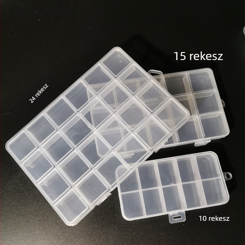 Átlátszó tároló doboz 10, 15 és 24 rekesz — műanyag rendező doboz gyöngyök és gumiszalagok számára, DIY projektekhez