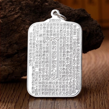 Sterling ezüst S999 Guanyin medál – tömör négyszögletes lemez, Guanyin csepp, férfi Heart Sutra nyaklánc, ezüst ékszer