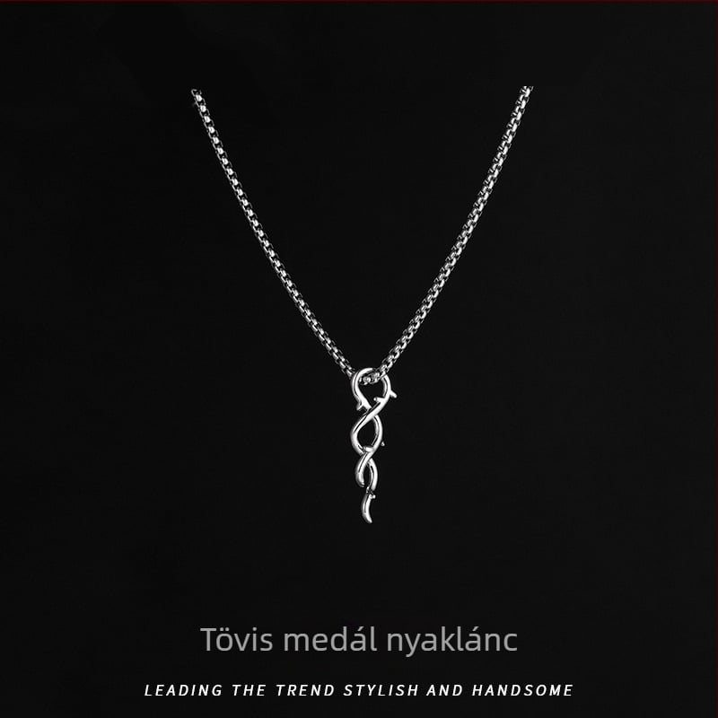 Férfi tövis medálos nyaklánc, rombusz formájú dizájn, minimalist, luxus kiegészítő