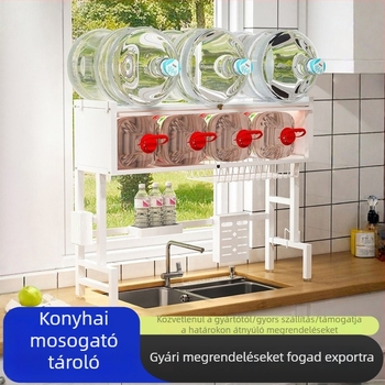 Konyhai mosogatóhoz készült multifunkcionális edény- és evőeszköztartó szárítóállvány