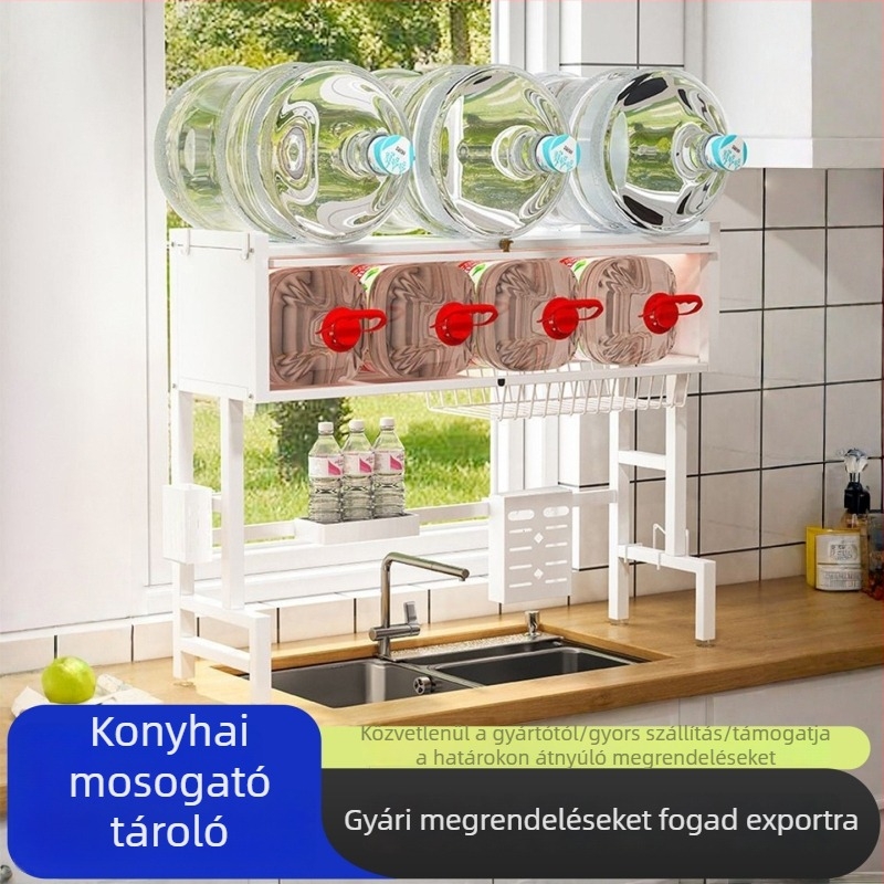 Konyhai mosogatóhoz készült multifunkcionális edény- és evőeszköztartó szárítóállvány