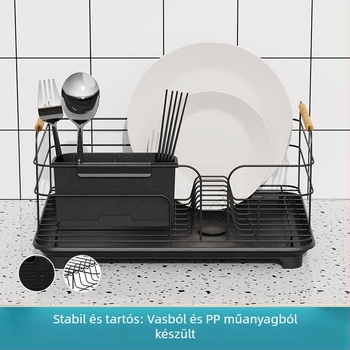 Többfunkciós pult melletti mosogató- és evőeszköztároló, vasdrótból, leeresztő, testre szabható