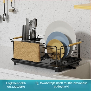 Többfunkciós pult melletti mosogató- és evőeszköztároló, vasdrótból, leeresztő, testre szabható