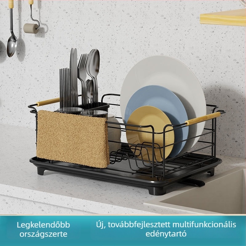 Többfunkciós pult melletti mosogató- és evőeszköztároló, vasdrótból, leeresztő, testre szabható