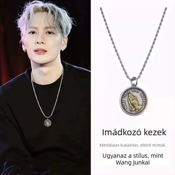 Imádkozó kezek nyaklánca titánacéltól, uniszex, retro dizájn, egyedülálló medál