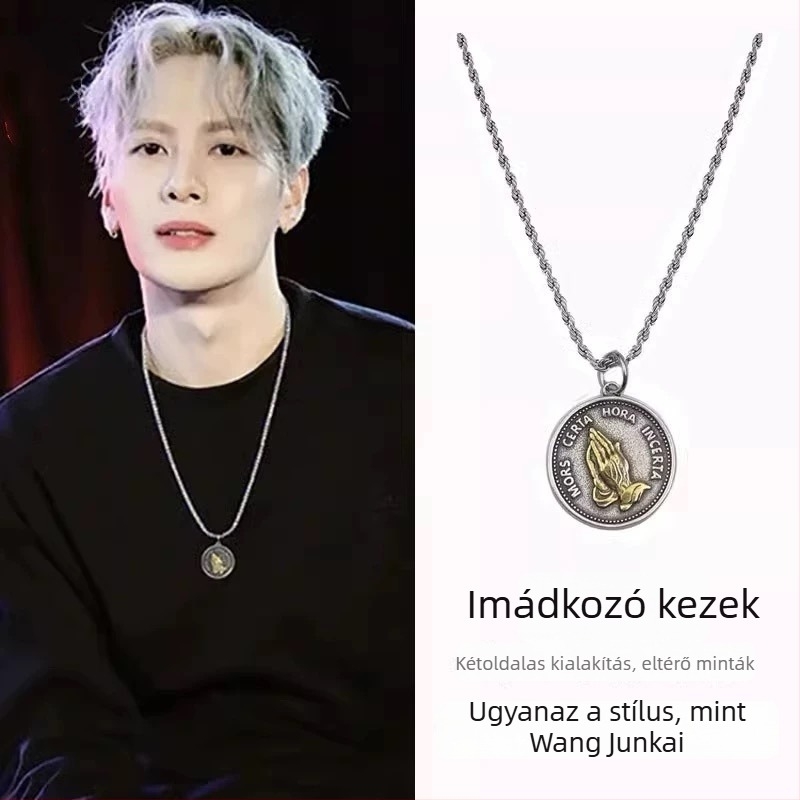 Imádkozó kezek nyaklánca titánacéltól, uniszex, retro dizájn, egyedülálló medál