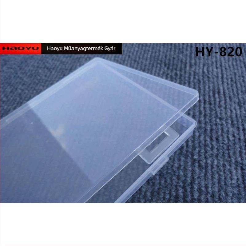 Átlátszó téglalap alakú PP tároló doboz fedéllel, méretei 18.5×12.5×1.8 cm, hardver kiegészítőkhöz