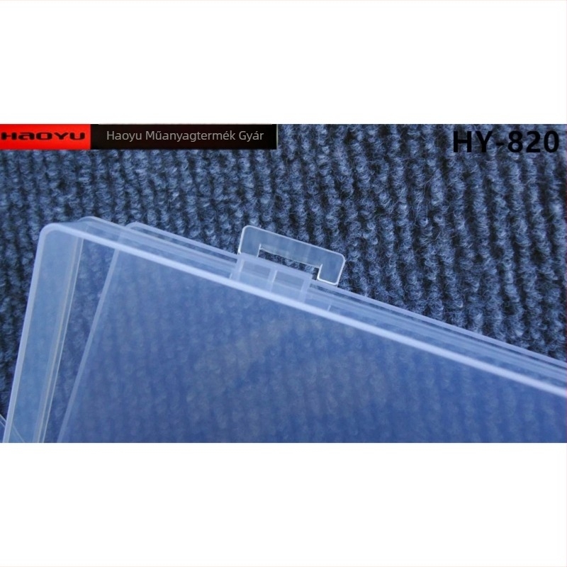 Átlátszó téglalap alakú PP tároló doboz fedéllel, méretei 18.5×12.5×1.8 cm, hardver kiegészítőkhöz