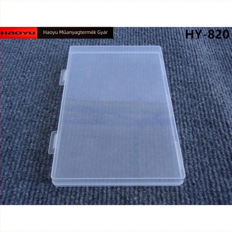 Átlátszó téglalap alakú PP tároló doboz fedéllel, méretei 18.5×12.5×1.8 cm, hardver kiegészítőkhöz