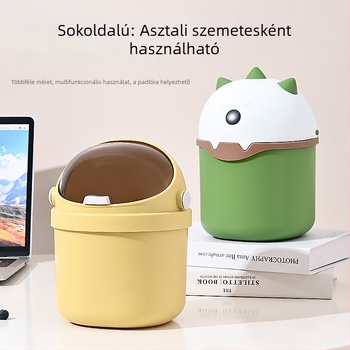 Asztali szemetes, mini, aranyos dizájnnal, fedővel, ideális kollégiumi és irodai asztalhoz