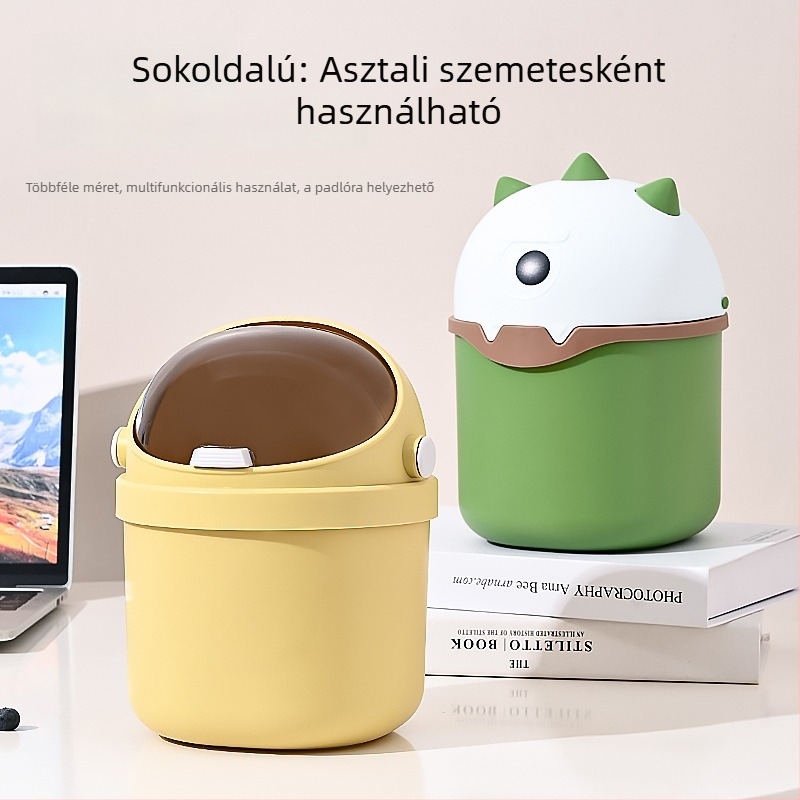 Asztali szemetes, mini, aranyos dizájnnal, fedővel, ideális kollégiumi és irodai asztalhoz