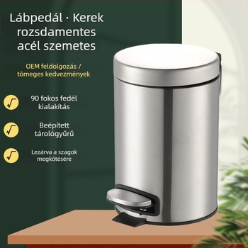 Rozsdamentes acélból készült lábpedálos kör alakú szemetes, otthonra, irodába és hotelbe, fedéllel, csendes működés