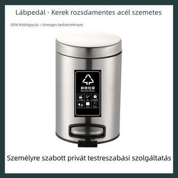 Rozsdamentes acélból készült lábpedálos kör alakú szemetes, otthonra, irodába és hotelbe, fedéllel, csendes működés