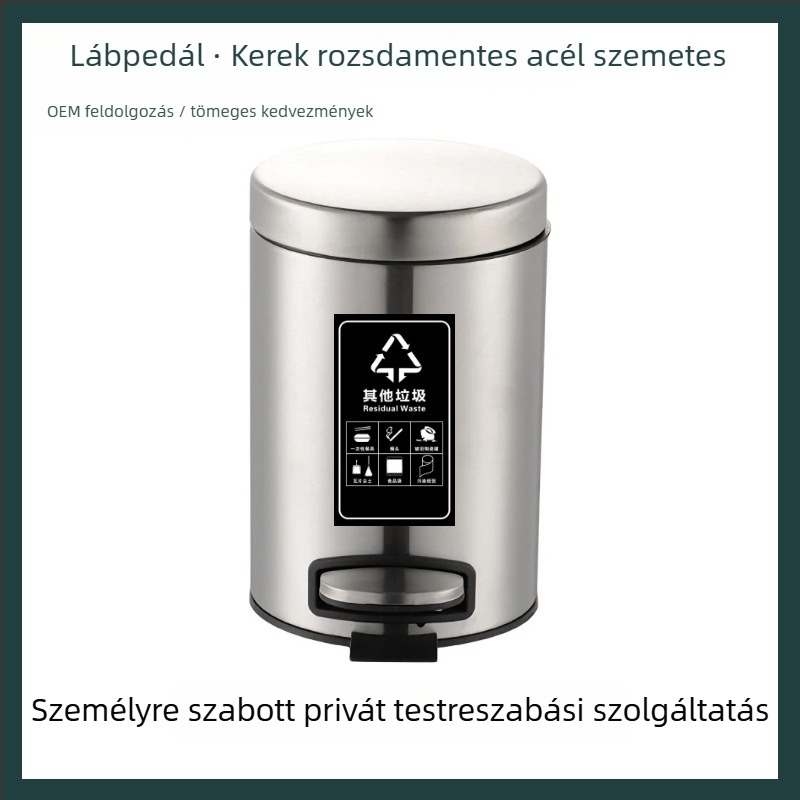 Rozsdamentes acélból készült lábpedálos kör alakú szemetes, otthonra, irodába és hotelbe, fedéllel, csendes működés