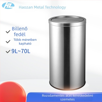 Rozsdamentes acél kereskedelmi kivitelű lengőfedeles szemetes, szállodák és bevásárlóközpontok számára, nagy kapacitású