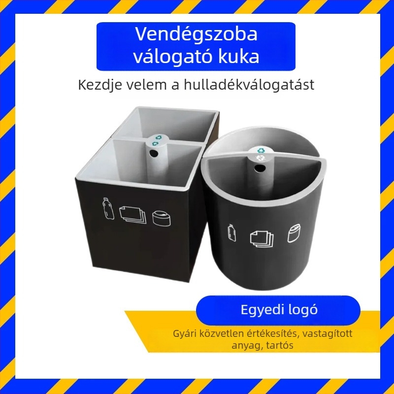 Új szállodai belső szemetes, négyszögletes és kerek formájú, szobai szelektív hulladékgyűjtő, lakkozott kivitel