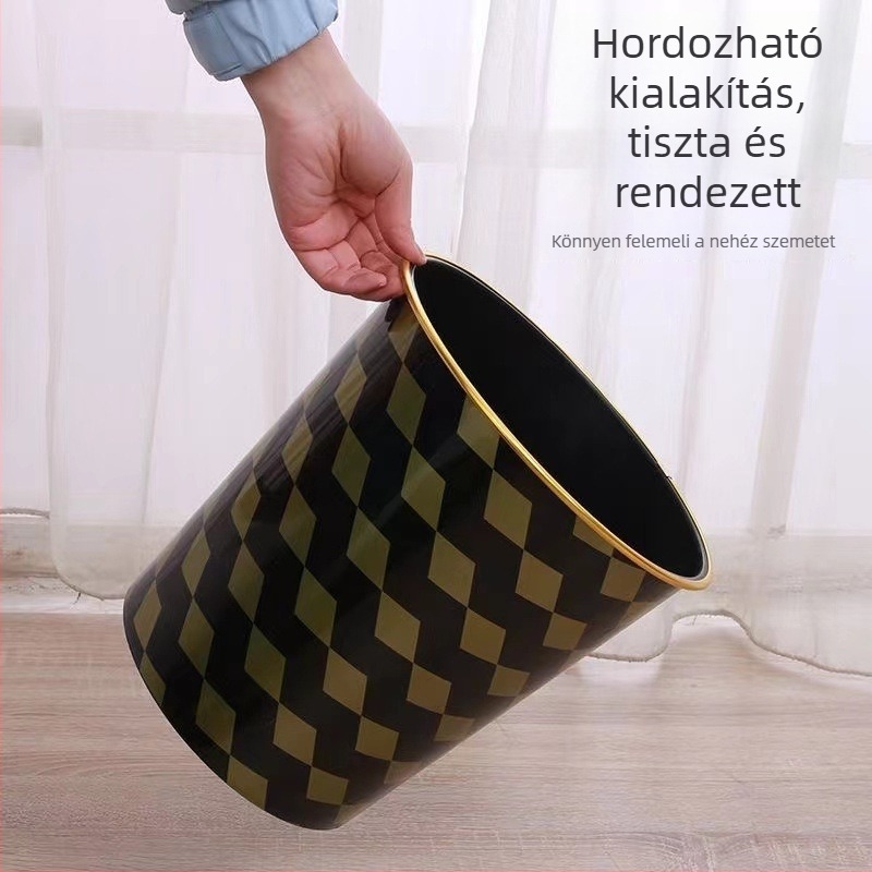 Fekete szemetes arany kerettel, hengeres, fedél nélküli, 9 L, hálószoba, szálloda, konyha és nappali