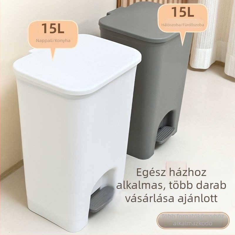 Lábpedálos szemetes, nagy kapacitású, fedéllel, otthoni használatra: fürdőszoba, hálószoba, konyha, nappali.