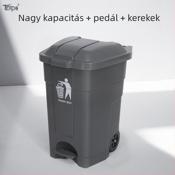 70 L pedálos szemetes kerékkel és fedővel, kültéri használatra, vastag falú kivitel