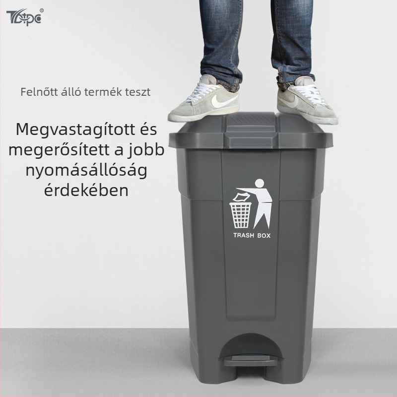 70 L pedálos szemetes kerékkel és fedővel, kültéri használatra, vastag falú kivitel
