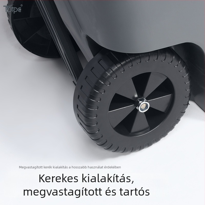 70 L pedálos szemetes kerékkel és fedővel, kültéri használatra, vastag falú kivitel