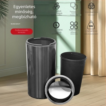 Vertical rozsdamentes acélból készült kör alakú, oldalsó nyílású hulladéktartó, szállodai előcsarnokhoz, 12L+