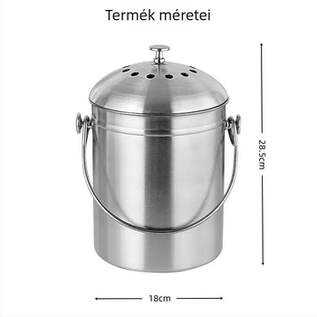 5 literes rozsdamentes acél konyhai hulladékgyűjtő fedővel, szagtalan, pult melletti használatra, héjak tárolására és kertben való komposztáláshoz