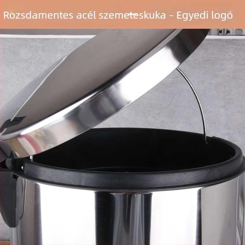 Rozsdamentes acél pedálos kuka, kör alakú konyhai kuka fedéllel, kapacitás 12 L felett