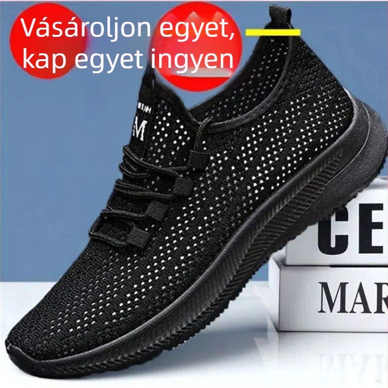 Férfi mesh sportcipő tavasz–nyárra, alacsony szárú, lélegző, mindennapi futócipő